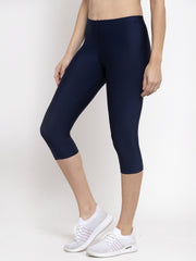 Cukoo Women Navy Blue Nylon One Piece Active Wear/ Gym Wear Capri - Cukoo
