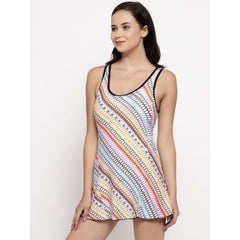 Cukoo Padded Swimwear: Single Piece Oval Print Black Border Swimsuit with 3-inch Shorts for Women - Cukoo