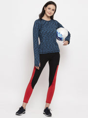 Cukoo Active Wear: Blue Full Sleeves Thumb-Hole T-Shirt for Women - Cukoo