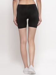 Cukoo Solid Black lycra stretchable shorts for Women Nylon and Spandex Mix Comfort Fit - Cukoo