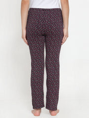 Cukoo Comfy: Black Floral Night Pyjama with Strechable Fabric for Women - Cukoo
