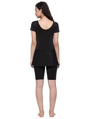 Cukoo Padded Single Piece Solid Red & Black Swimwear with Knee length shorts for Women and Girls - Cukoo