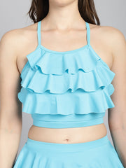 CUKOO Padded Frilly Blue Skirtini Swimwear