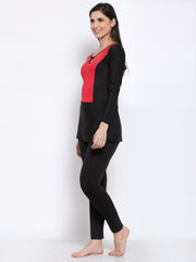 CUKOO Padded Black & Red Single piece long Swimwear - Cukoo