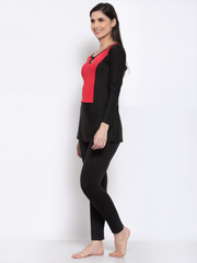 CUKOO Padded Black & Red Single piece long Swimwear - Cukoo