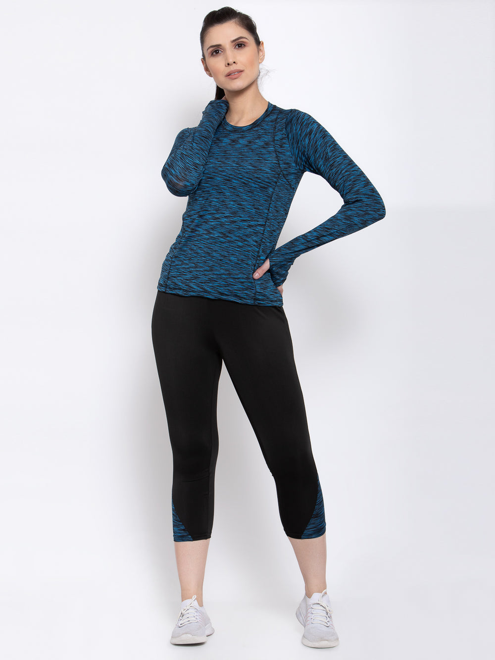 CUKOO Two piece Blue full sleeves Top and Black track pants with zip pocket Gym wear - Cukoo