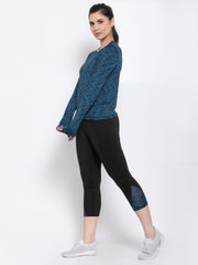 CUKOO Two piece Blue full sleeves Top and Black track pants with zip pocket Gym wear - Cukoo