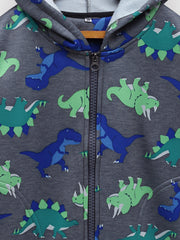 CUKOO Kids Grey Rhino and Dinosaur Printed Jacket - Cukoo