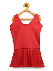 CUKOO Kids-Girls Red Solid Kids Swimsuit with Attached Shorts - Cukoo