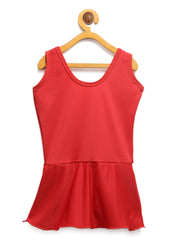 CUKOO Kids-Girls Red Solid Kids Swimsuit with Attached Shorts - Cukoo