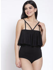 Cukoo Padded Solid Black Single piece Swimwear/Swimsuit - Cukoo