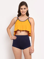 CUKOO Padded Two Piece Yellow & Blue Tankini Swimwear - Cukoo