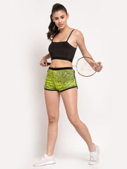 CUKOO Printed Green stretchable shorts for Women - Cukoo