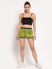 CUKOO Printed Green stretchable shorts for Women - Cukoo