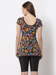 CUKOO Padded Black Floral Printed Swimwear - Cukoo