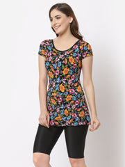 CUKOO Padded Black Floral Printed Swimwear - Cukoo