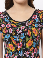 CUKOO Padded Black Floral Printed Swimwear - Cukoo