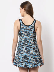 CUKOO Padded Blue Abstract Printed Swimwear - Cukoo