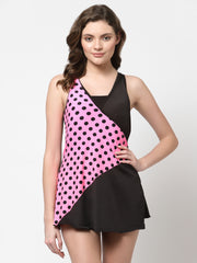 CUKOO Padded Black & Pink Polka Dot Printed Swimwear