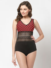 Cukoo Padded Printed Black & Red Polka Dot Single Piece Swimsuit