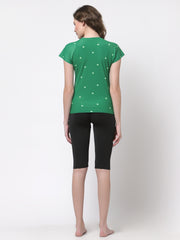 CUKOO Printed Green Black Two piece Swimwear Set ( Non Padded)