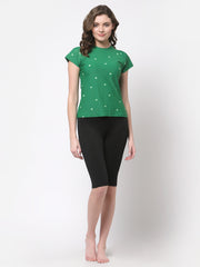 CUKOO Printed Green Black Two piece Swimwear Set ( Non Padded)