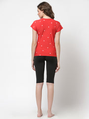 CUKOO Printed Red and Black Two piece Swimwear Set ( Non Padded)