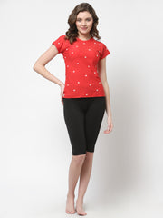 CUKOO Printed Red and Black Two piece Swimwear Set ( Non Padded)