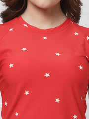 CUKOO Printed Red and Black Two piece Swimwear Set ( Non Padded)