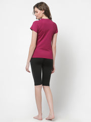 CUKOO Solid Pink and Black Two piece Swimwear Set (Non Padded)