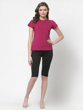 CUKOO Solid Pink and Black Two piece Swimwear Set (Non Padded)