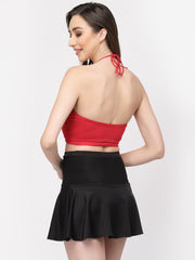 CUKOO Padded Red & Black Two piece Skirtini Swimwear
