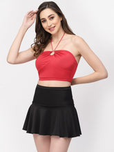 CUKOO Padded Red & Black Two piece Skirtini Swimwear