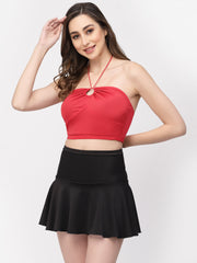 CUKOO Padded Red & Black Two piece Skirtini Swimwear