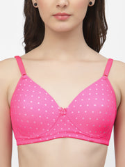 CUKOO Lightly Padded Pink Polka Dot Printed Everyday Bra