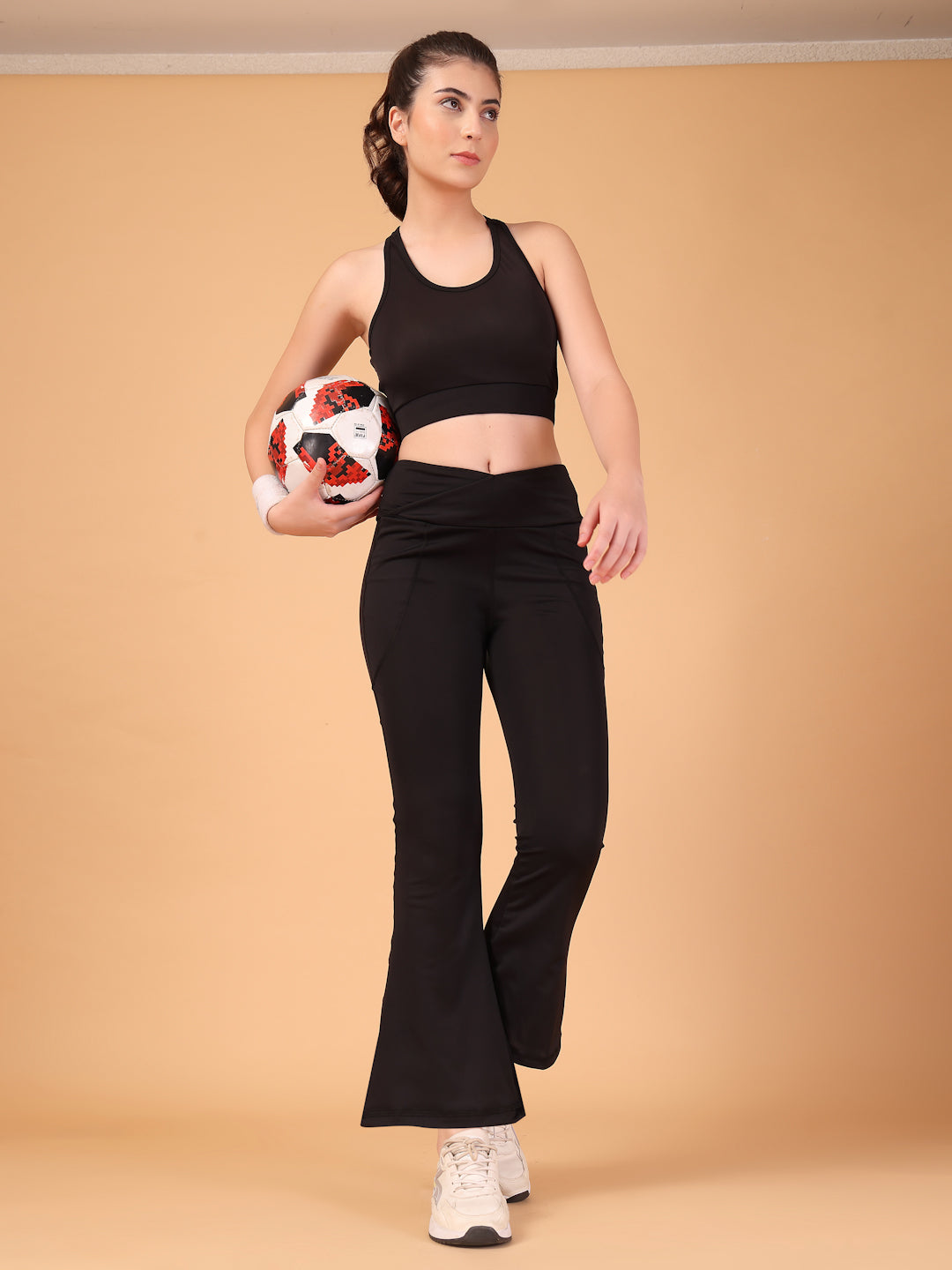 CUKOO Black High Waist Flared Workout Leggings for women with Side Pockets – Stretch & Breathable Athleisure Pants