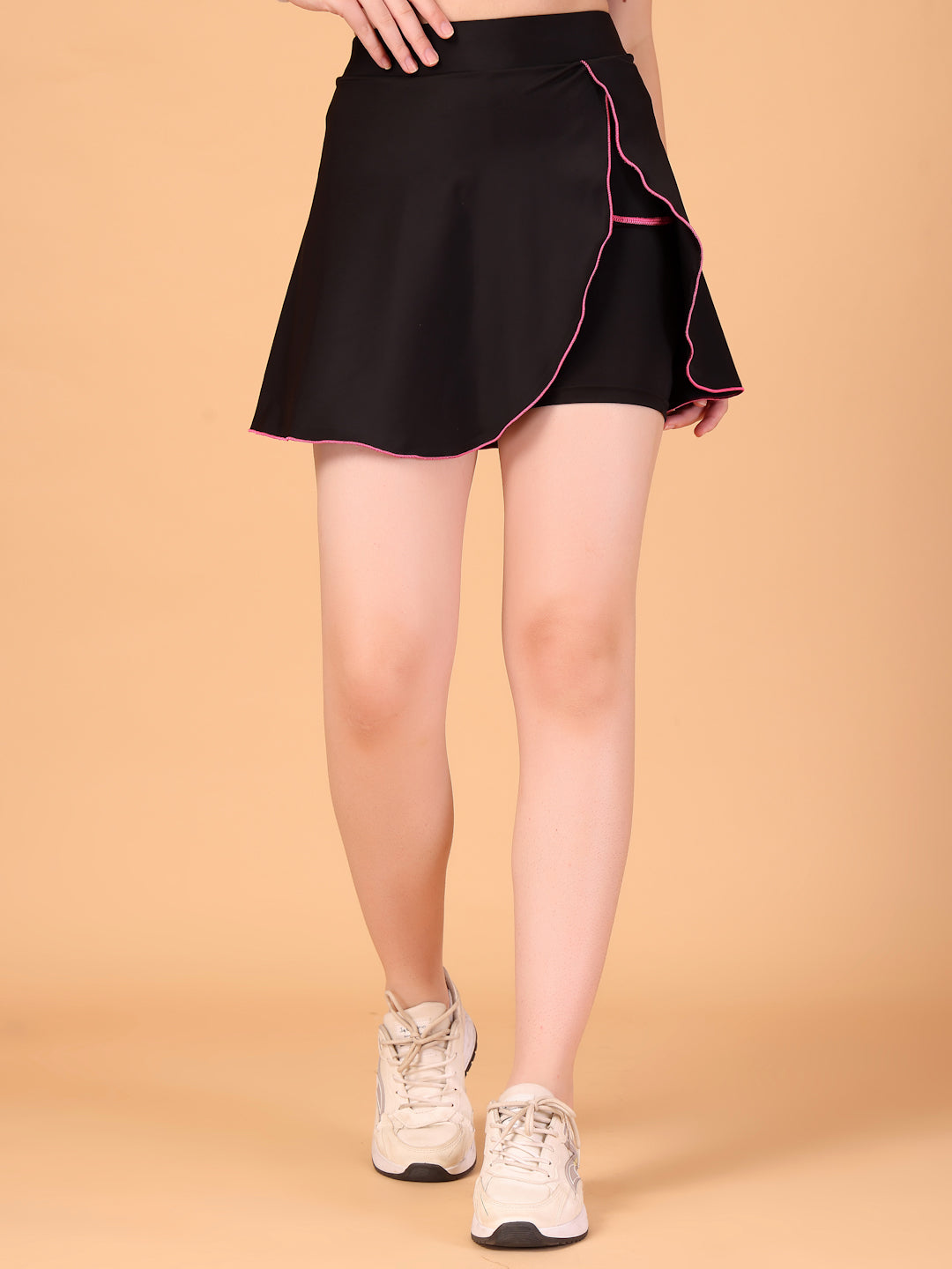 Women’s Black Waist Skirt with Built-in Shorts & Hidden Pocket – Stretch, Breathable & Anti-Chafe