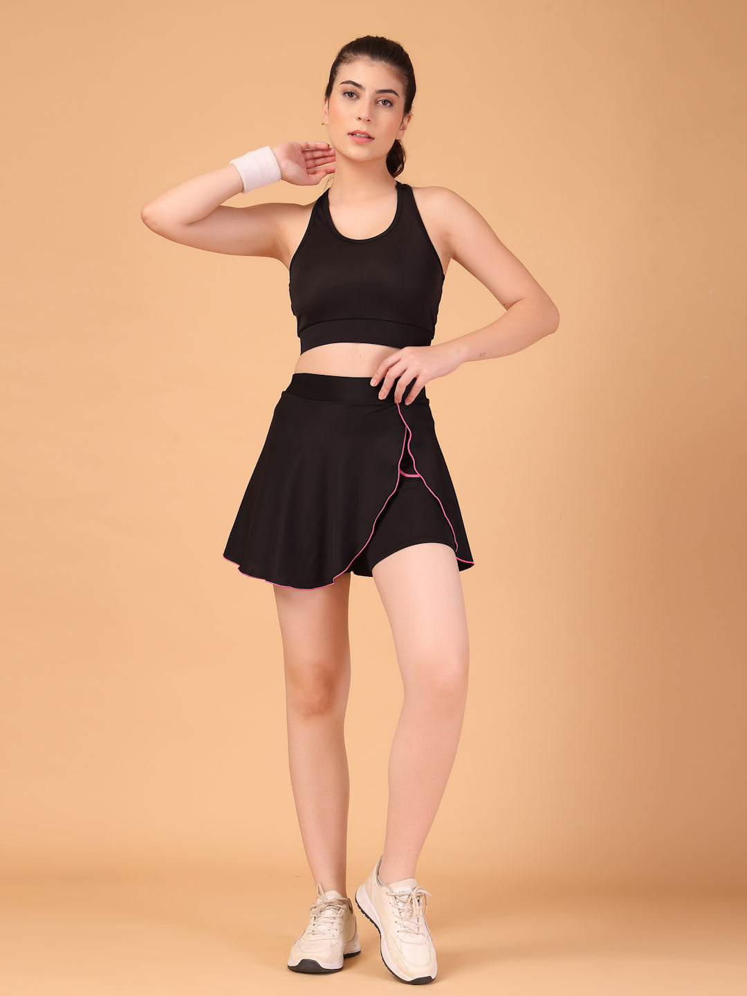Women’s Black Waist Skirt with Built-in Shorts & Hidden Pocket – Stretch, Breathable & Anti-Chafe