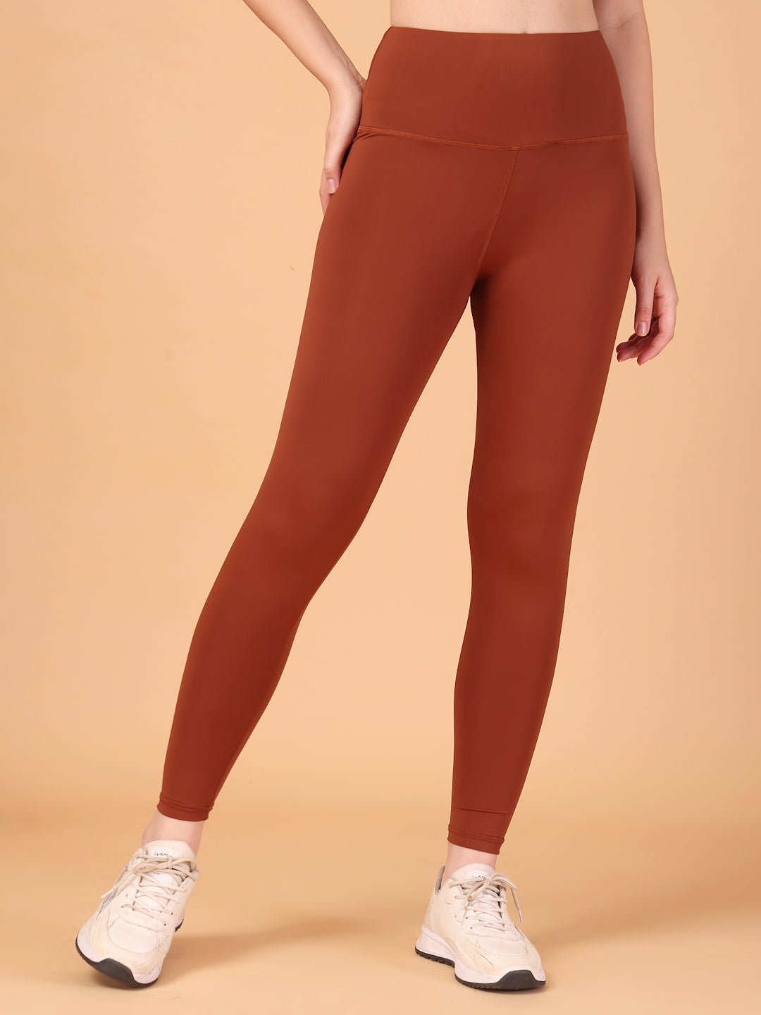 CUKOO High Waist Rust Brown Workout Leggings for women with Hidden Back Pocket – Stretch & Breathable Athleisure Tights