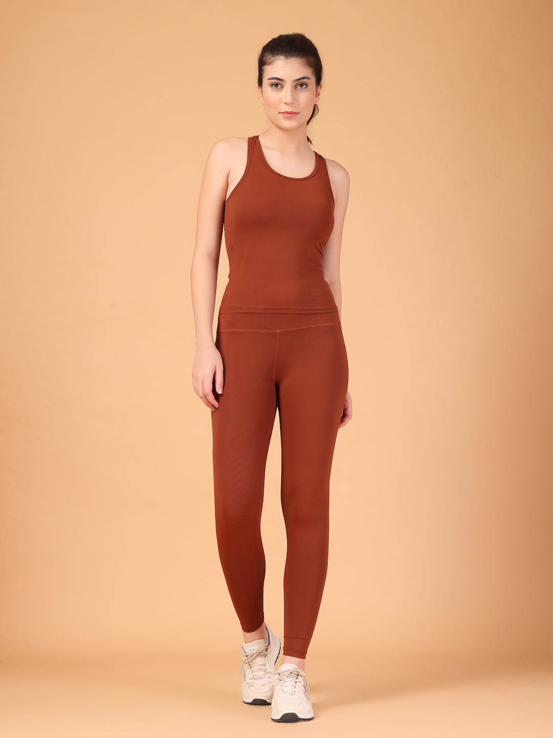 CUKOO High Waist Rust Brown Workout Leggings for women with Hidden Back Pocket – Stretch & Breathable Athleisure Tights