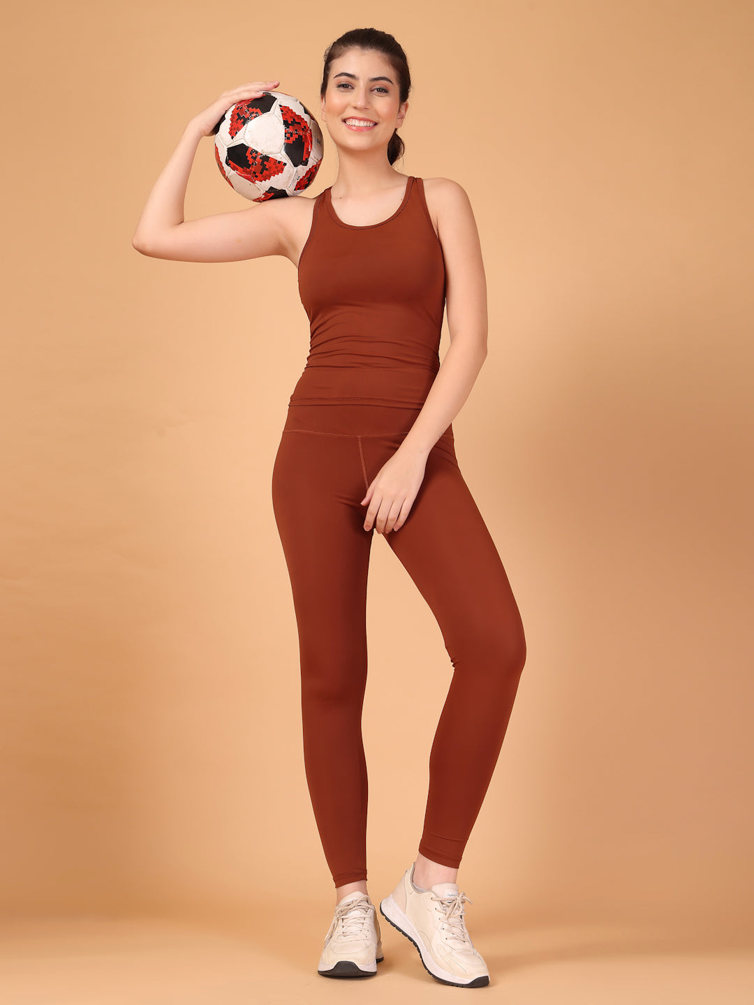 CUKOO High Waist Rust Brown Workout Leggings for women with Hidden Back Pocket – Stretch & Breathable Athleisure Tights