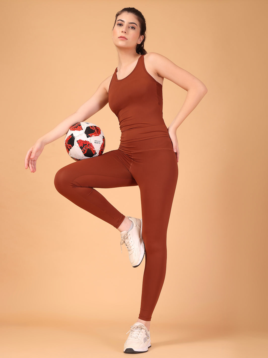 CUKOO High Waist Rust Brown Workout Leggings for women with Hidden Back Pocket – Stretch & Breathable Athleisure Tights