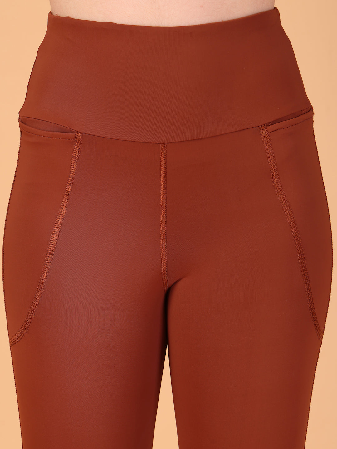 CUKOO Cocoa Brown High Waist Capri, Workout 3/4 Leggings for women with Pockets – Stretch, Anti-Chafe & Second-Skin Comfort