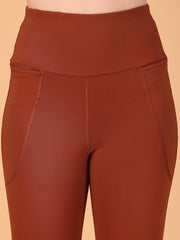 CUKOO Cocoa Brown High Waist Capri, Workout 3/4 Leggings for women with Pockets – Stretch, Anti-Chafe & Second-Skin Comfort
