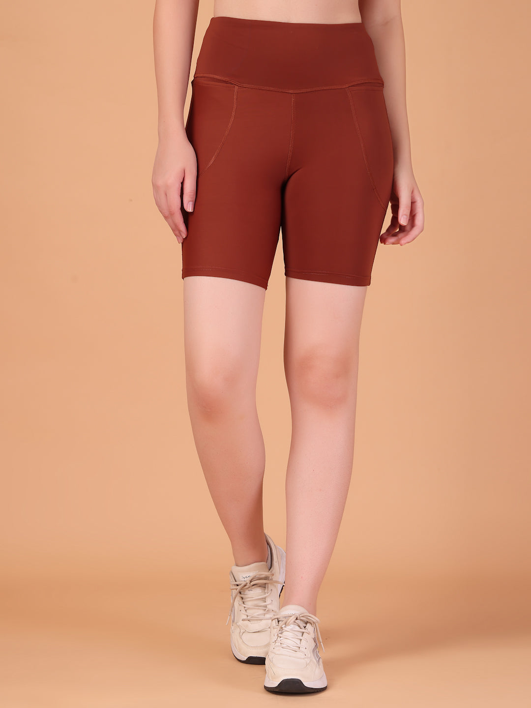 CUKOO Cocoa Brown High Waist Workout Shorts for women with Pockets – Soft, Stretch & Anti-Chafe