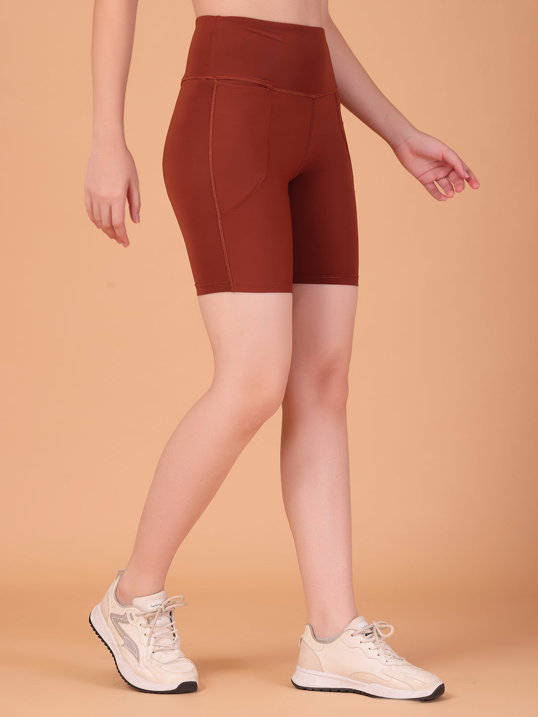 CUKOO Cocoa Brown High Waist Workout Shorts for women with Pockets – Soft, Stretch & Anti-Chafe