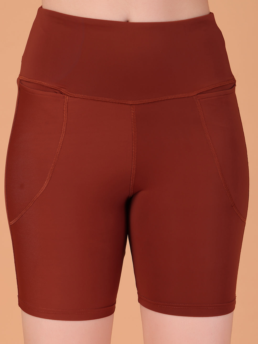 CUKOO Cocoa Brown High Waist Workout Shorts for women with Pockets – Soft, Stretch & Anti-Chafe