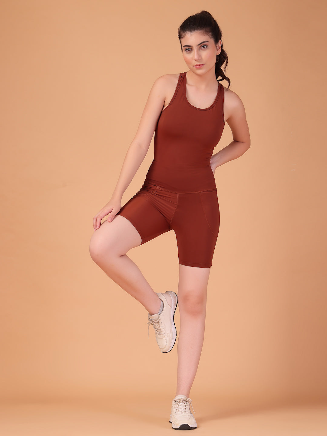 CUKOO Cocoa Brown High Waist Workout Shorts for women with Pockets – Soft, Stretch & Anti-Chafe