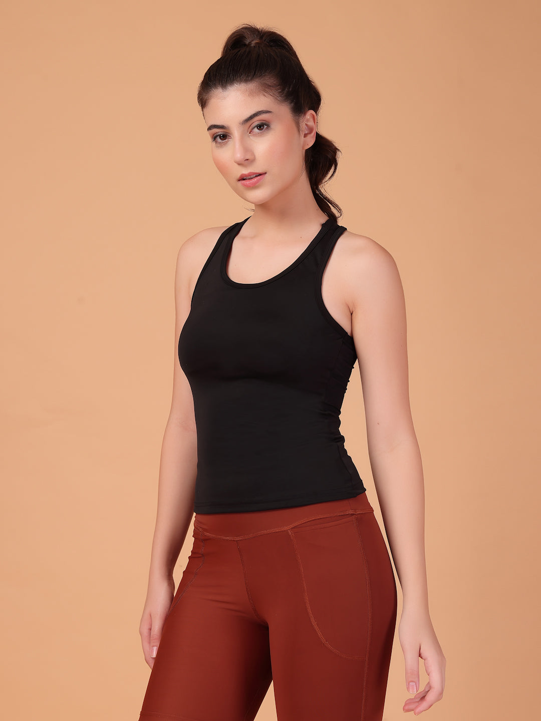 CUKOO Black Padded Racerback Tank Top for women – Stretch, Breathable & Second-Skin Fit