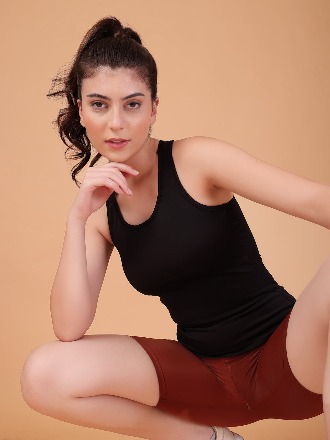 CUKOO Black Padded Racerback Tank Top for women – Stretch, Breathable & Second-Skin Fit